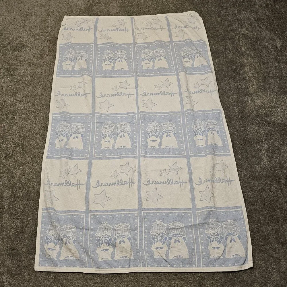 Hallmark Precious Moments Checkered Oversized Beach Towel Blue White 67 x 40 in
